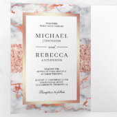 バラ金ゴールドグリッターホワイトマーブルフォト結婚ズ 三つ折り招待状 (内部最初)