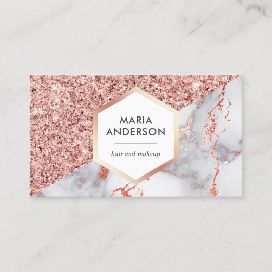 バラ金ゴールドグリッターホワイトマーブルメイクアップアーティスト 名刺 (正面)
