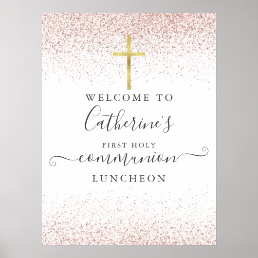 バラ金ゴールドグリッターホーリー聖餐式ランチョンサイン ポスター (正面)