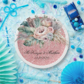 バラ金ゴールドグリッターボホ花模様ズフェイ結婚ズ ペーパープレート (パーティー)