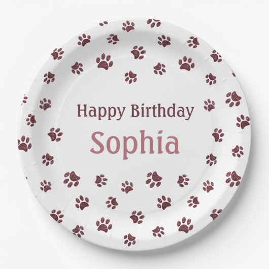 バラ金ゴールドグリッターポープリントペットバースデーパーティー ペーパープレート (正面)