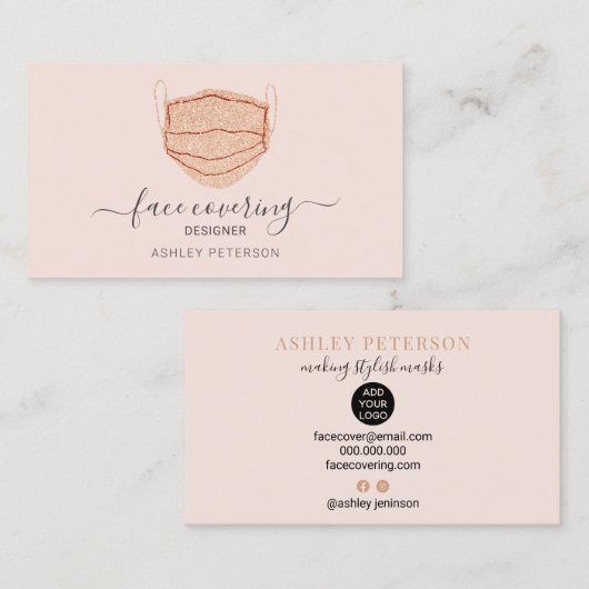 バラ金ゴールドグリッターマスク顔デザインピンク 名刺 (正面/裏面)