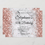 バラ金ゴールドグリッターマーブル50th誕生日 招待状 (正面/裏面)