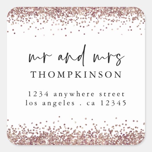 バラ金ゴールドグリッターミセス・ネーム・差出人住所・ホワイト スクエアシール (正面)