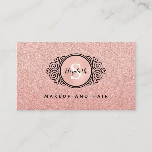 バラ金ゴールドグリッターメイクアップアーティストヘアサロンビジネス 名刺 (正面)
