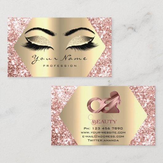 バラ金ゴールドグリッターメイクアップアーティストラッズロゴ 名刺 (正面/裏面)