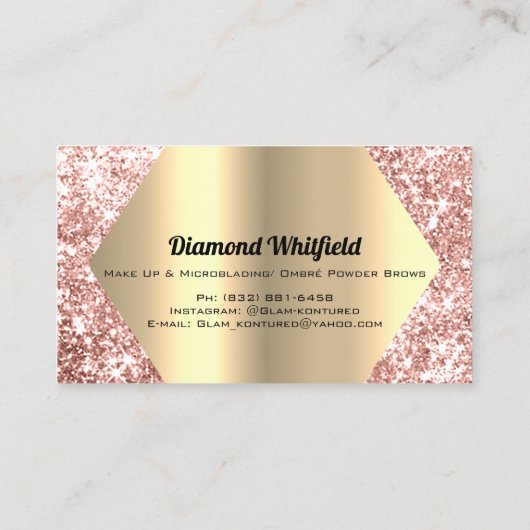 バラ金ゴールドグリッターメイクアップアーティストラッズ赤面 名刺 (裏面)