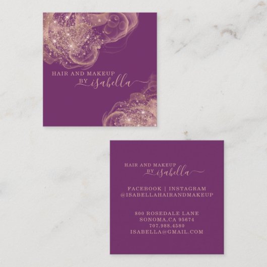 バラ金ゴールドグリッターメイクアップアーティスト梅 スクエア名刺 (正面/裏面)