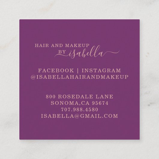 バラ金ゴールドグリッターメイクアップアーティスト梅 スクエア名刺 (裏面)