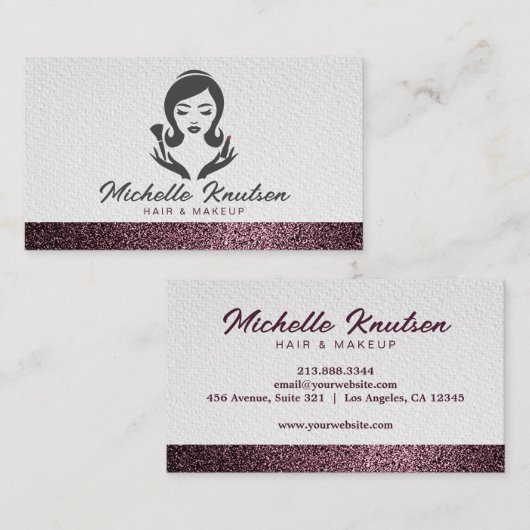 バラ金ゴールドグリッターメイクアップ&美容師サロンバス 名刺 (正面/裏面)