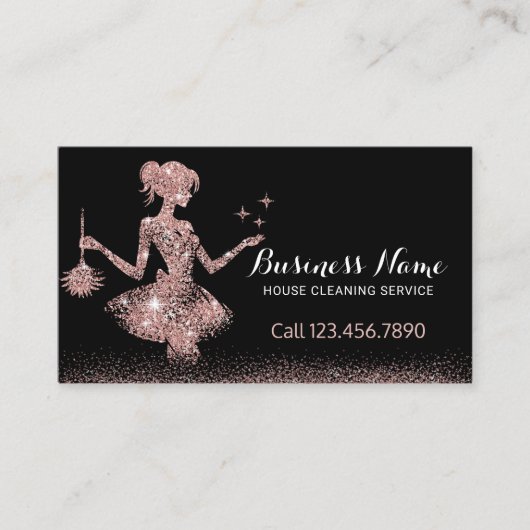 バラ金ゴールドグリッターメイドクリーニング家事 名刺 (正面)