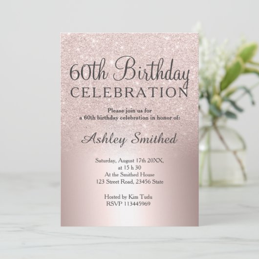 バラ金ゴールドグリッターメタグラデーションリック60歳の誕生日 招待状 (スタンド正面)