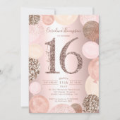 バラ金ゴールドグリッターメタリックバルーンSweet 16写真 招待状 (正面)