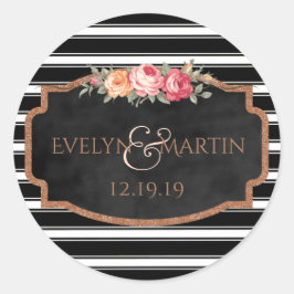 バラ金ゴールドグリッターモノグラムフローラ結婚式の引き出物 ラウンドシール