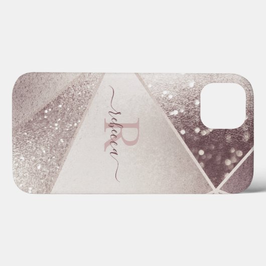 バラ金ゴールドグリッターモノグラム名パーソナライズされた Case-Mate iPhoneケース (裏面 (横))