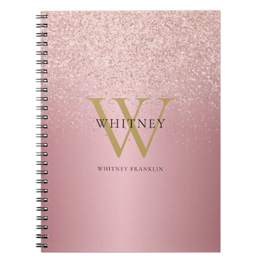 バラ金ゴールドグリッターモノグラム名 ノートブック (正面)