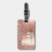 バラ金ゴールドグリッターモノグラム手書きスクリプト ラゲッジタグ (正面縦)