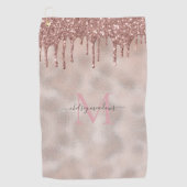 バラ金ゴールドグリッターモノグラム書道スクリプト名 ゴルフタオル (正面)