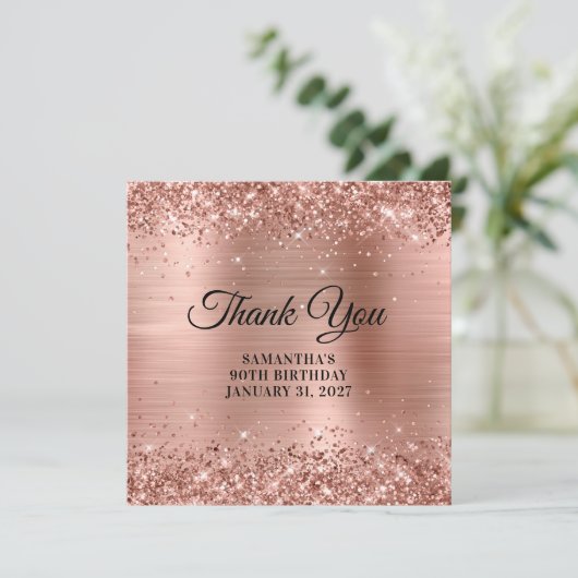 バラ金ゴールドグリッターモノグラム90th誕生日 サンキューカード (スタンド正面)