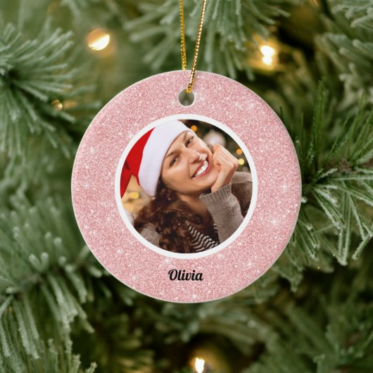 バラ金ゴールドグリッターモノグラム | 写真ガーリーモダン セラミックオーナメント (ツリー)