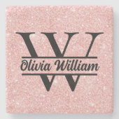 バラ金ゴールドグリッターモノグラム | 輝ガーリーモダンく ストーンコースター (正面)