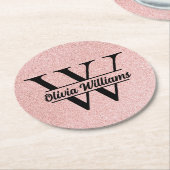 バラ金ゴールドグリッターモノグラム | 輝ガーリーモダンく ラウンドペーパーコースター (アングル)