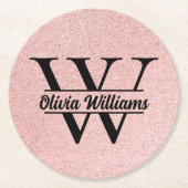 バラ金ゴールドグリッターモノグラム | 輝ガーリーモダンく ラウンドペーパーコースター (正面)