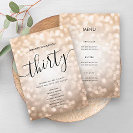 バラ金ゴールドグリッターライト30誕生日メニュープログラム 招待状