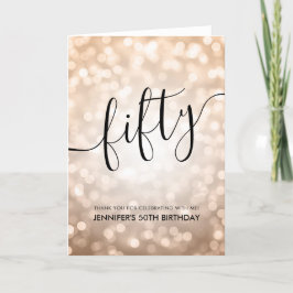 バラ金ゴールドグリッターライト50th誕生日ありがとう サンキューカード