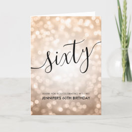 バラ金ゴールドグリッターライト60th誕生日ありがとう サンキューカード