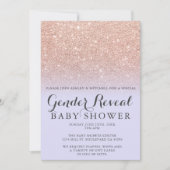 バラ金ゴールドグリッターラベンダーの性別暴露ベビー 招待状 (正面)
