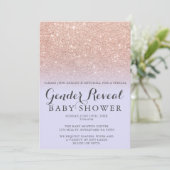 バラ金ゴールドグリッターラベンダーの性別暴露ベビー 招待状 (スタンド正面)