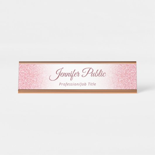 バラ金ゴールドグリッタールックエレガントモダンテンプレート デスクネームプレート (正面)