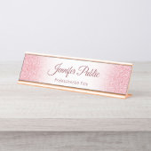 バラ金ゴールドグリッタールックエレガントモダンテンプレート デスクネームプレート (正面)