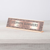 バラ金ゴールドグリッタールックスパークルグラムカスタム デスクネームプレート (正面)