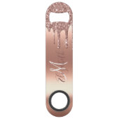 バラ金ゴールドグリッタールックドリップスモノグラムメタル スピード栓抜き (正面)