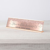 バラ金ゴールドグリッタールックドリップズ手書き デスクネームプレート (正面)