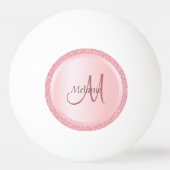 バラ金ゴールドグリッタールックモノグラムイニシャルホワイト 卓球ボール (正面)