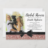 バラ金ゴールドグリッタールックリボンフォトブライダルシャワー 招待状 (正面)