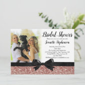 バラ金ゴールドグリッタールックリボンフォトブライダルシャワー 招待状 (スタンド正面)