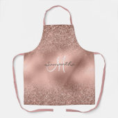 バラ金ゴールドグリッタールック紙吹雪メタリックモノグラム エプロン (正面)