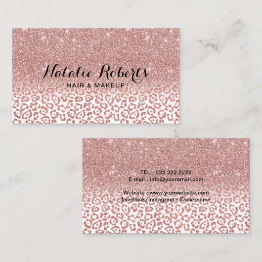 バラ金ゴールドグリッターレオパード印刷美しいサロン 名刺 (正面/裏面)