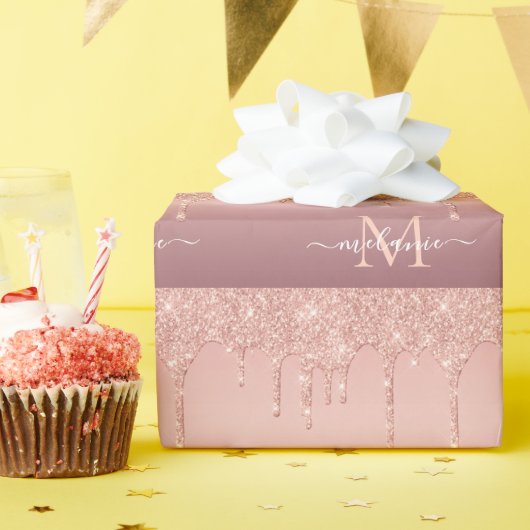 バラ金ゴールドグリッターレター名の折り返し紙 ラッピングペーパー (誕生日パーティー)
