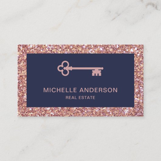 バラ金ゴールドグリッターヴィンテージアンティーク実在鍵財産 名刺 (正面)