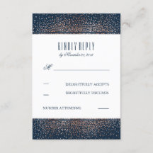 バラ金ゴールドグリッターヴィンテージネイビーウェディングRSVPカード