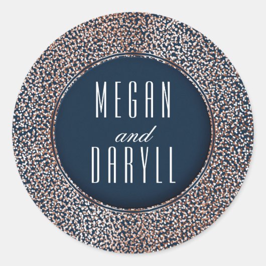 バラ金ゴールドグリッターヴィンテージネイビー結婚ズ ラウンドシール (正面)