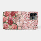 バラ金ゴールドグリッターヴィンテージバラモノグラムのフローラ Case-Mate iPhoneケース (裏面(横))