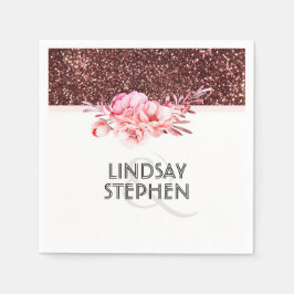 バラ金ゴールドグリッターヴィンテージ結婚フローラ スタンダードカクテルナプキン