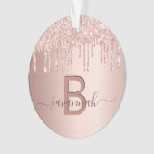 バラ金ゴールドグリッター乾燥赤面ピンクモノグラム オーナメント (正面)