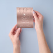 バラ金ゴールドグリッター予算60th誕生日招待状 チラシ (手)